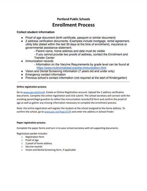 Enrollment Process PDF screenshot